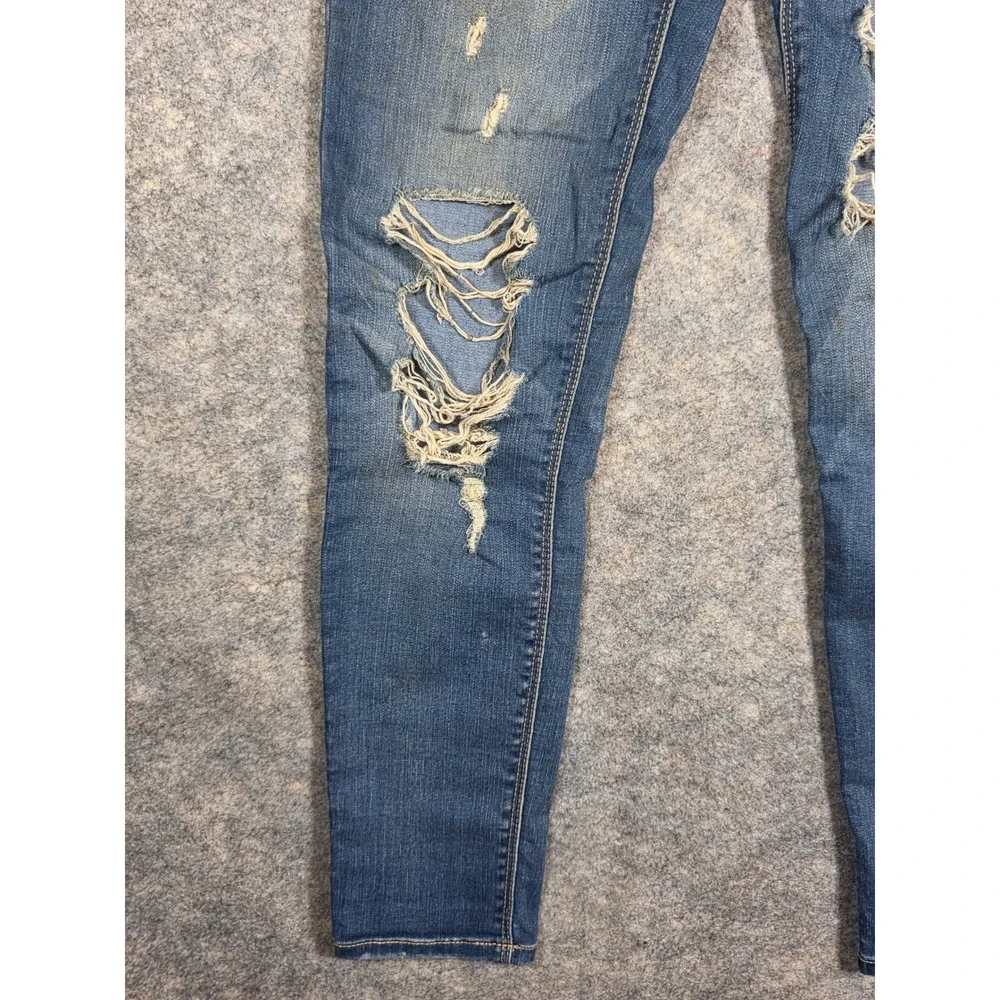 Y2K Mudd FLX Stretch Low Rise Skinny Jeans Medium Wash Distressed Denim Womens 5 - Picture 2 of 15